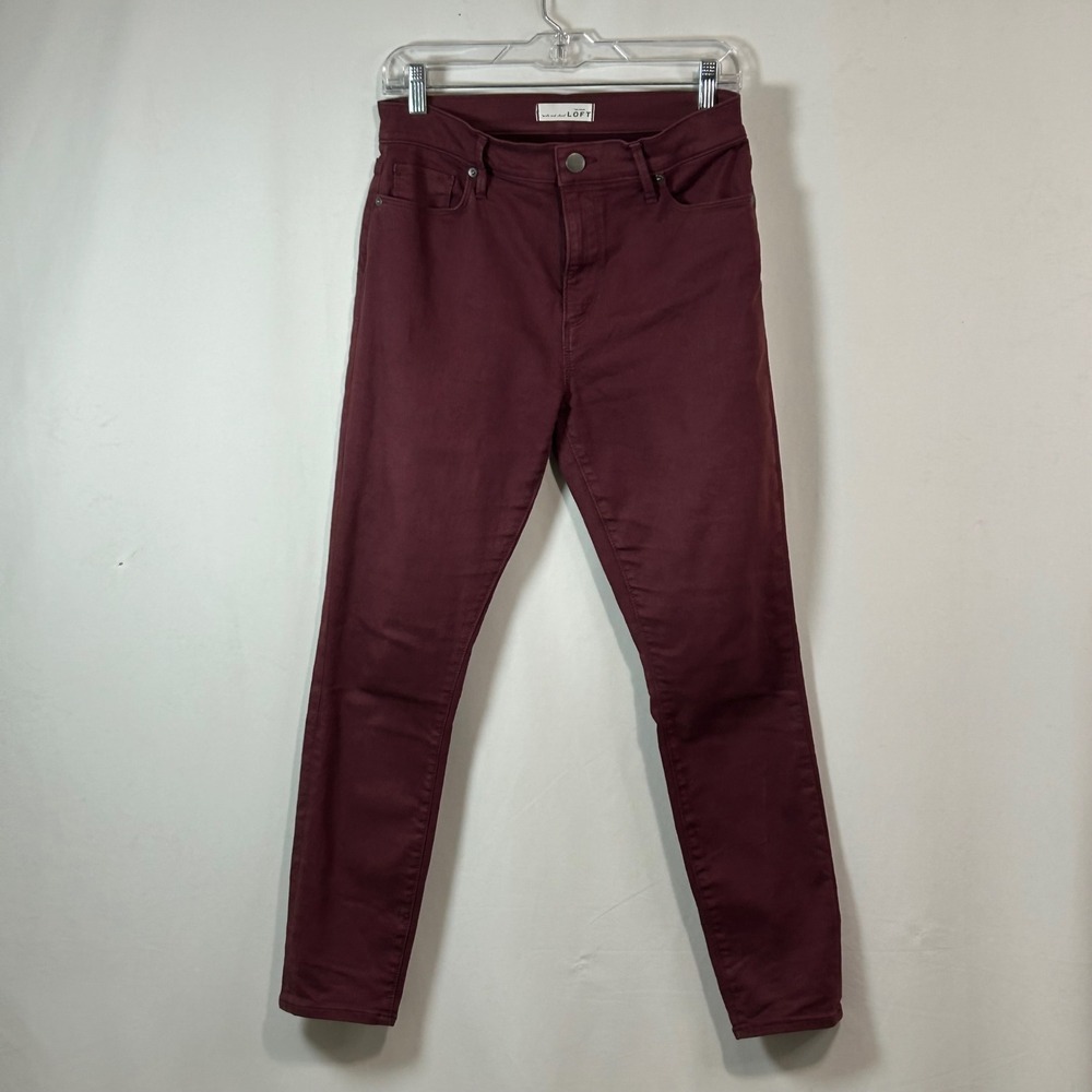 LOFT Modern High Waist Skinny Ankle Pants Women's Size 27/4 Maroon Burgundy‎
